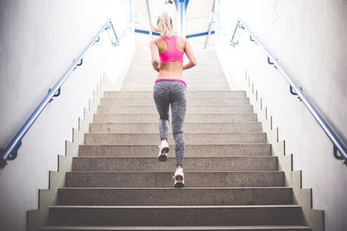 Running up the stairs is a great way to shed extra pounds. 